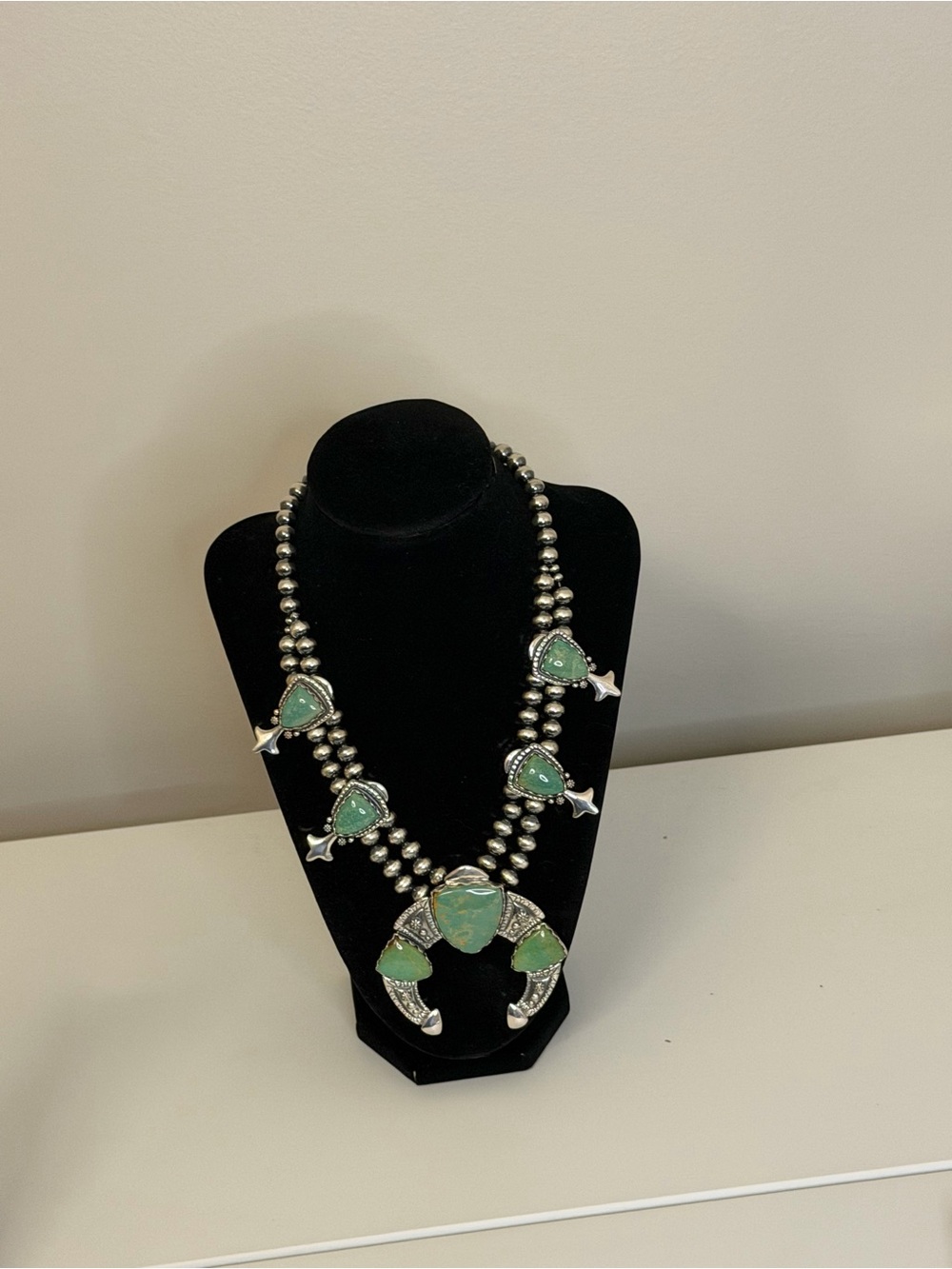 NWT Carolyn Pollack Green Turquoise Squash Blossom Necklace